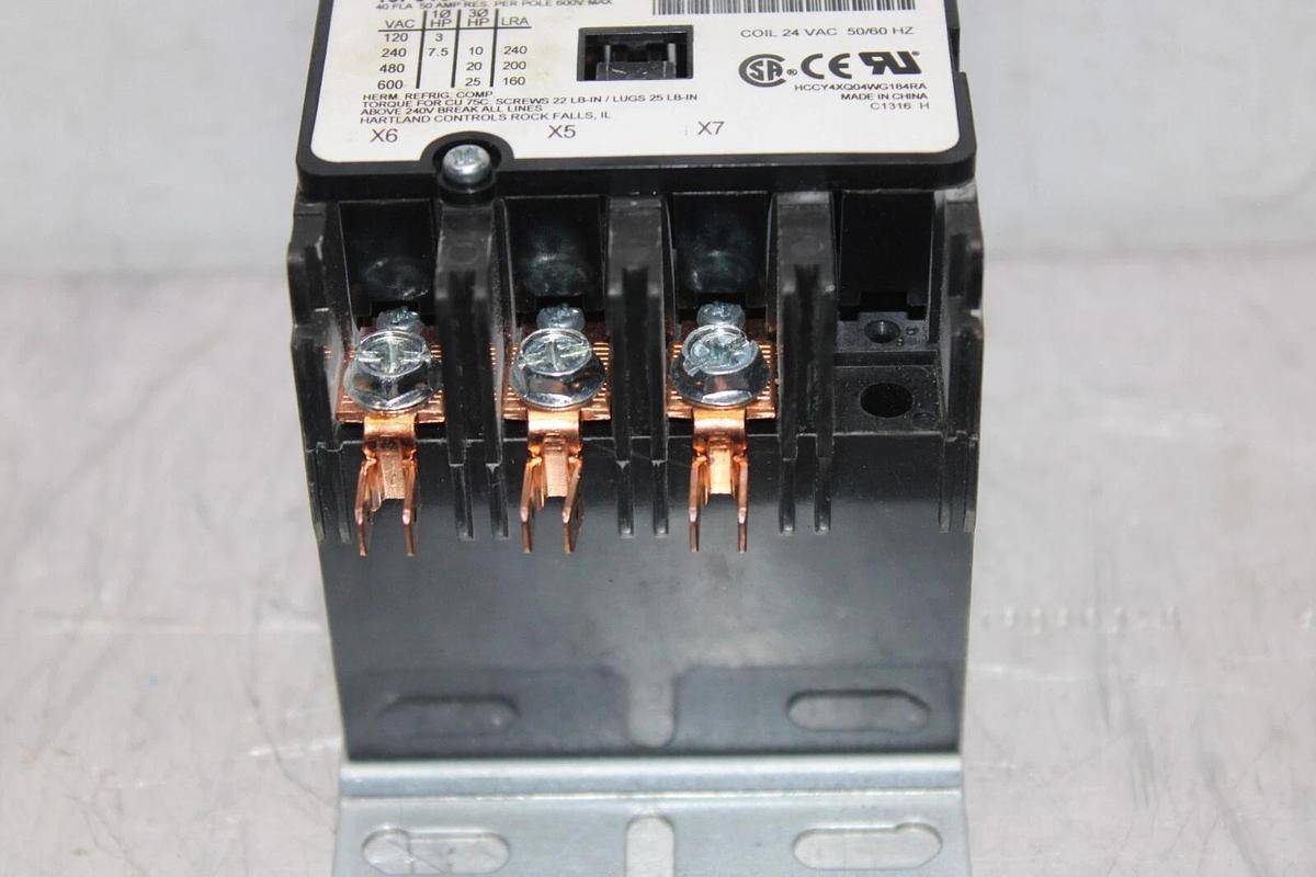 Used HARTLAND CONTACTOR 13P516-04 HCCY4XQ04WG164RA 40 AMP 600 VAC 25 HP COIL: 24VAC