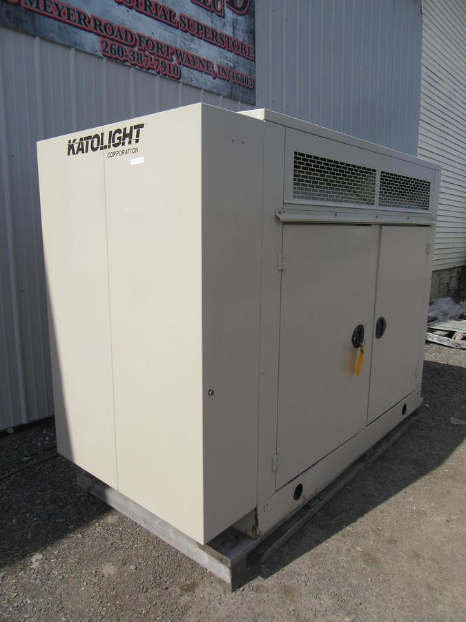 Used 30 KW NATURAL GAS PROPANE GENERATOR KATOLIGHT 120/240V RE-CONNECTABLE 667 HRS VIDEO WE SHIP
