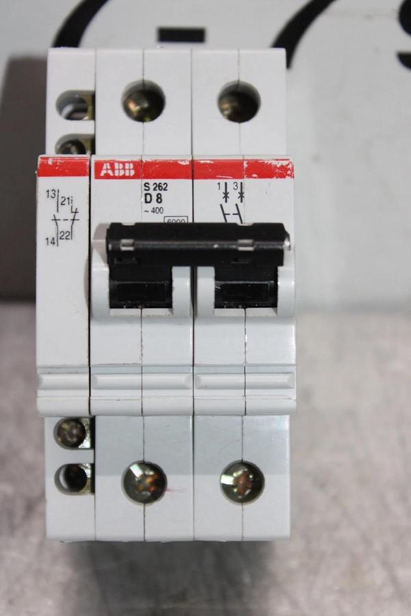 Used ABB CIRCUIT BREAKER S-262-D-8 400 VAC 8 AMP 2-POLE W/ AUXILIARY CONTACT