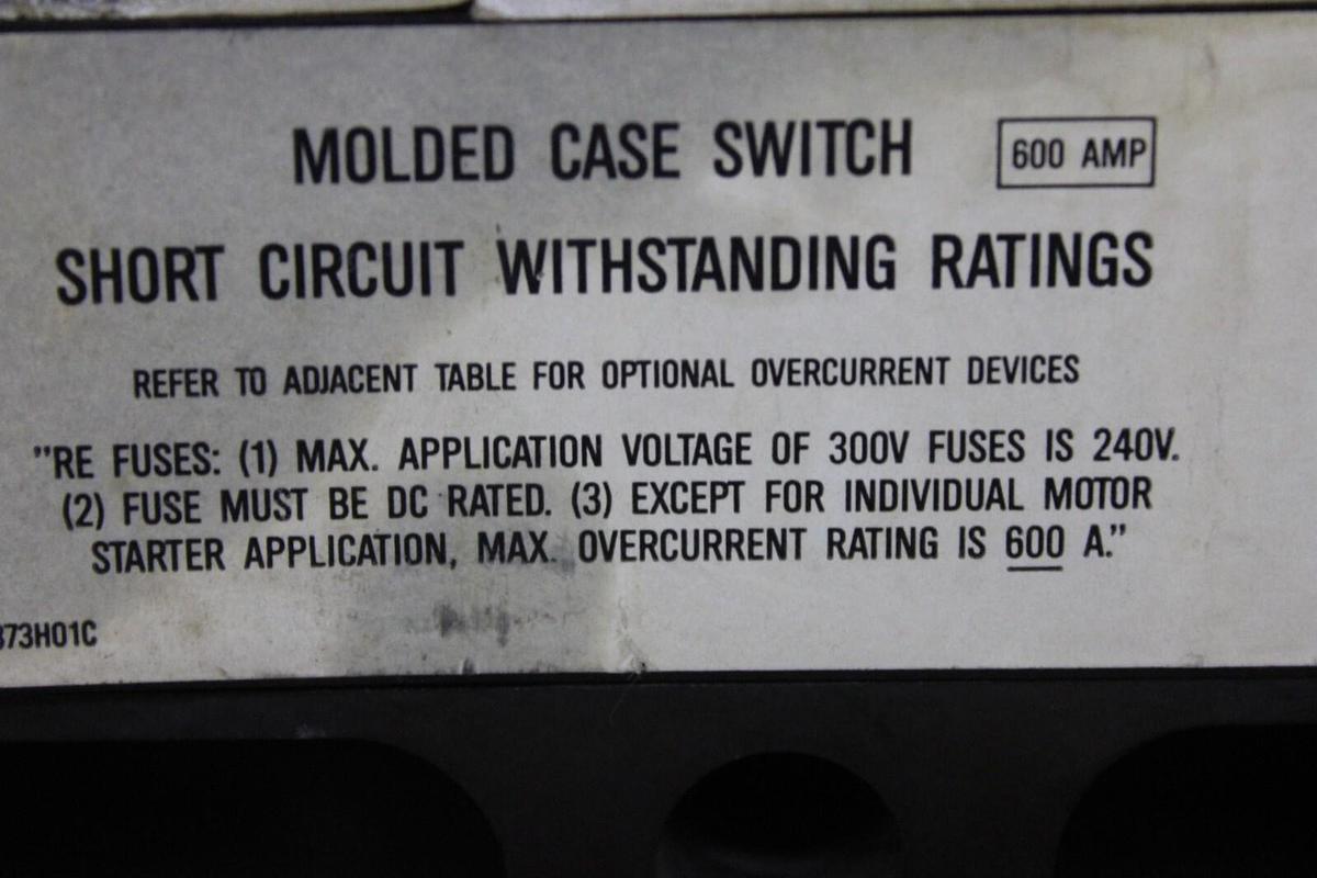 Used WESTINGHOUSE MOLDED CASE SWITCH LC3600WK 600 AMP 3-POLE 600 VAC **WARRANTY**