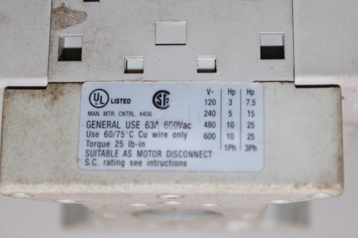 Used ALLEN BRADLEY LOAD SWITCH 194E-A63-1753 SER. B 600 VAC 63 AMP 3-PHASE 25 HP