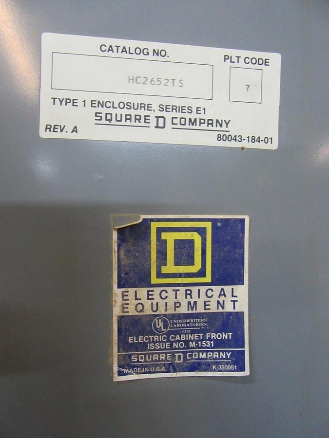 Used 225 AMP SQUARE D I-LINE PANELBOARD PANEL MAIN LUG MLO 3 PH 4 W 600 / 480 VAC E1
