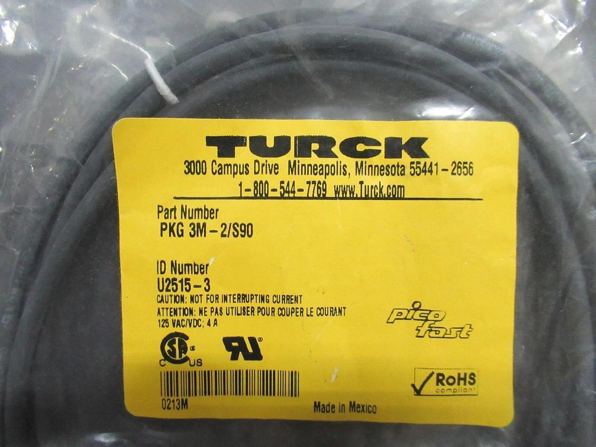 NEW IN BAG TURCK PKG-3M-2/S90 EUROFAST SINGLE-ENDED CORDSET M8 FEMALE