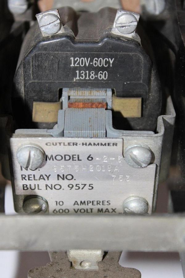 Used CUTLER HAMMER CONTACTOR COIL 6-2-6 10 AMP 120 VAC 9575H2018A