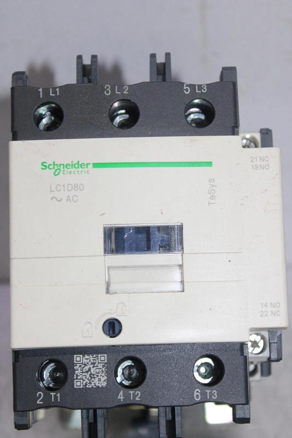 Used SCHNEIDER CONTACTOR LC1D80 110 AMP 600 VAC 60 HP 3-PHASE 3-POLE COIL: 110 VOLT