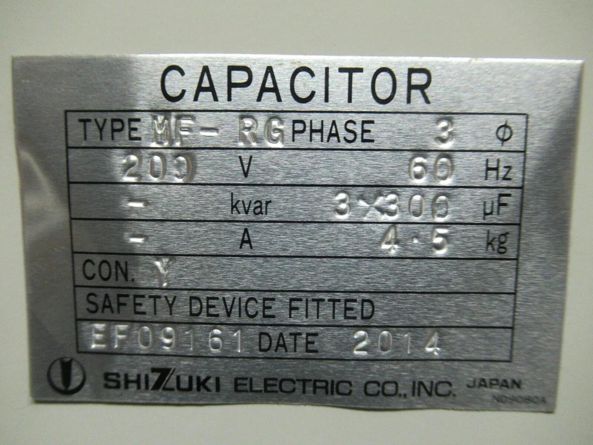 Used SHIZUKI CAPACITOR EF09161 MF-RG 60 HZ 3 x 300 uF 4-5 KG 208 V 3 POLE