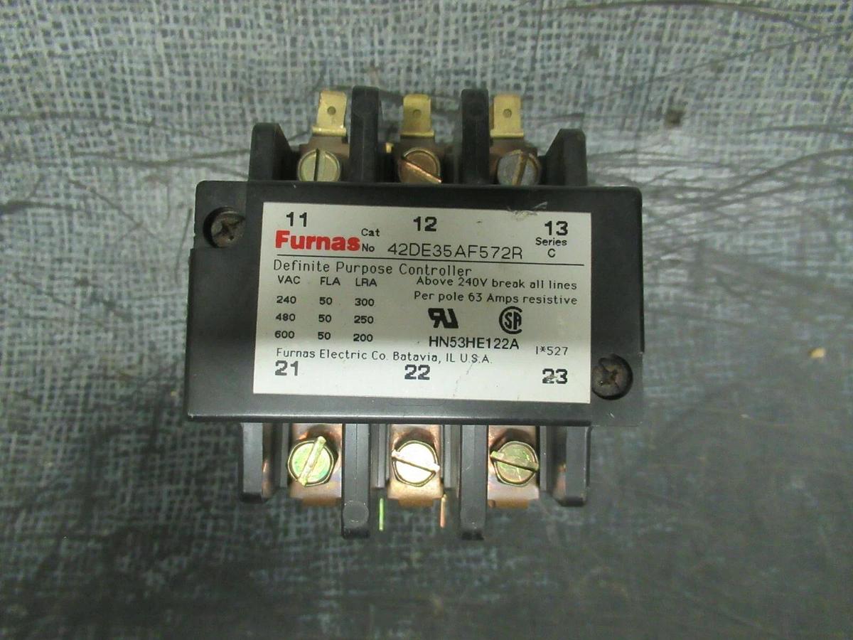 Used FURNAS CONTACTOR 42DE35AF572R 600 VAC 50 AMP 63 AMP/RES **WARRANTY**