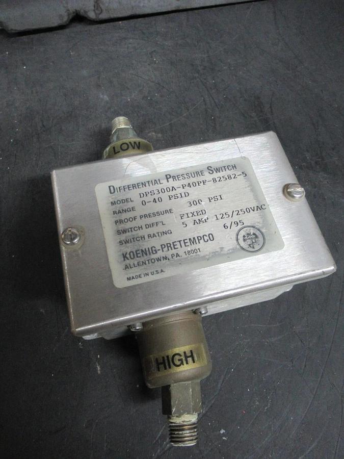Used KOENIG-PRETEMPCO DIFFERENTIAL PRESSURE SWITCH DSP300A-P40PF-82582-5 300 PSI