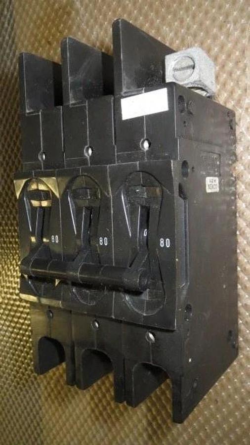 Used 80 AMP BREAKER AIRPAX BREAKER -- F.L. AMPS 80 -- 480 VAC -- 3 POLE