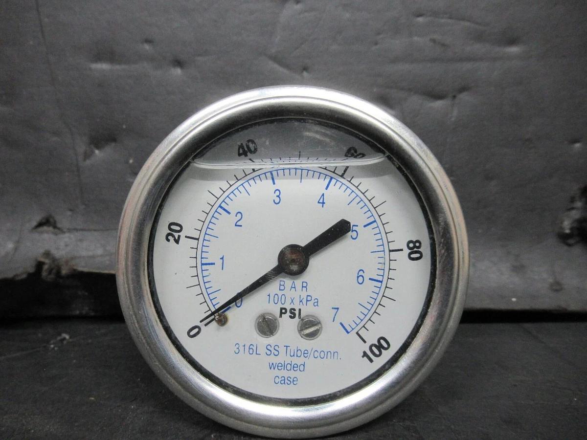 Used PRESSURE GAUGE 316L-SS 0-100 PSI **WARRANTY INCLUDED**