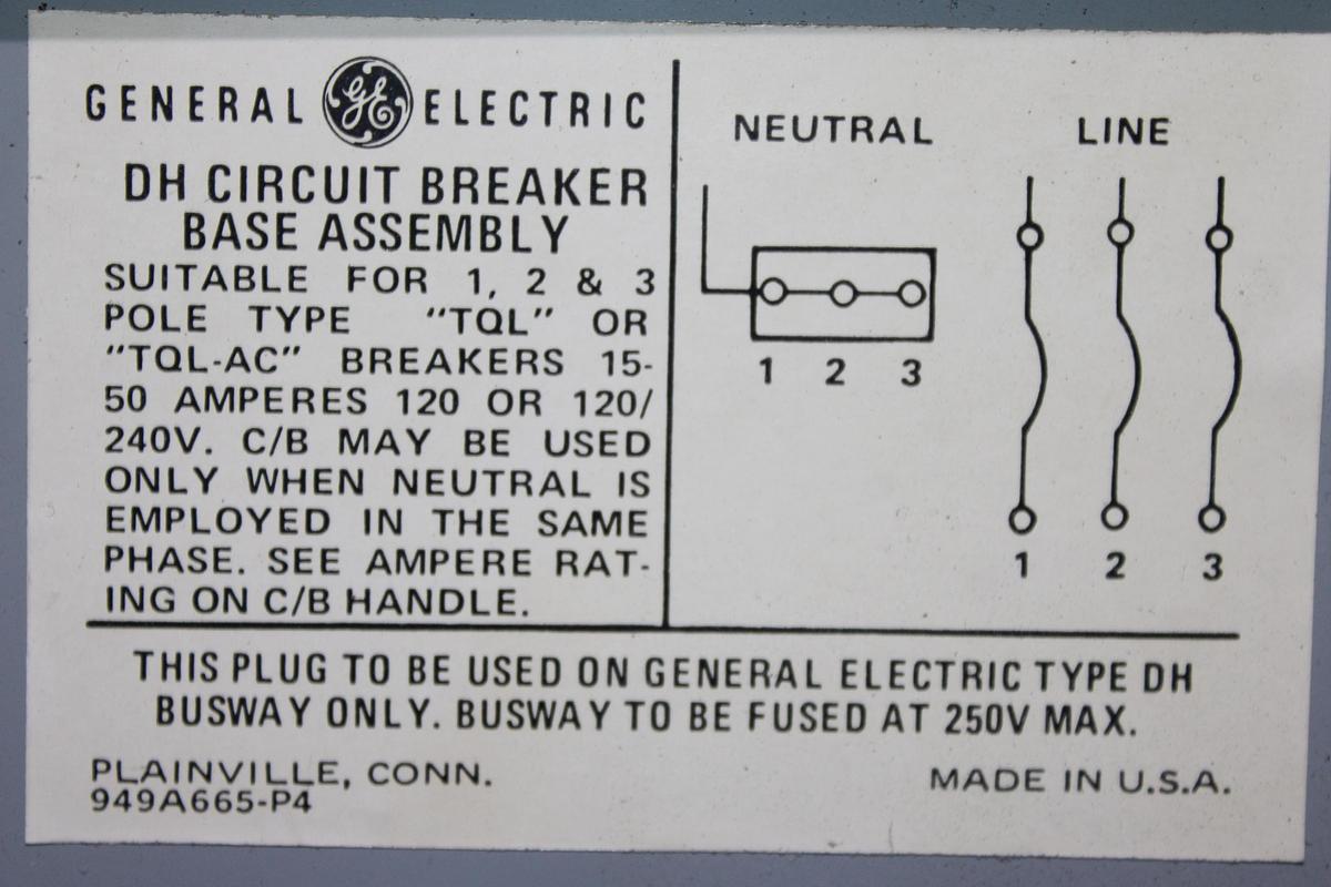 Used GENERAL ELECTRIC DFPTQL4 MOD. 4 BUSPLUG 50 AMP 240 VAC 3-PHASE 4-WIRE