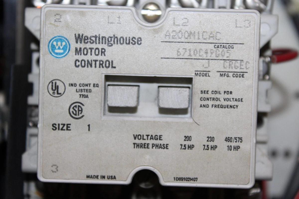 Used WESTINGHOUSE MCC MOTOR CONTROL BUCKET FREEDOM 2100 12" SIZE 1 CL75250