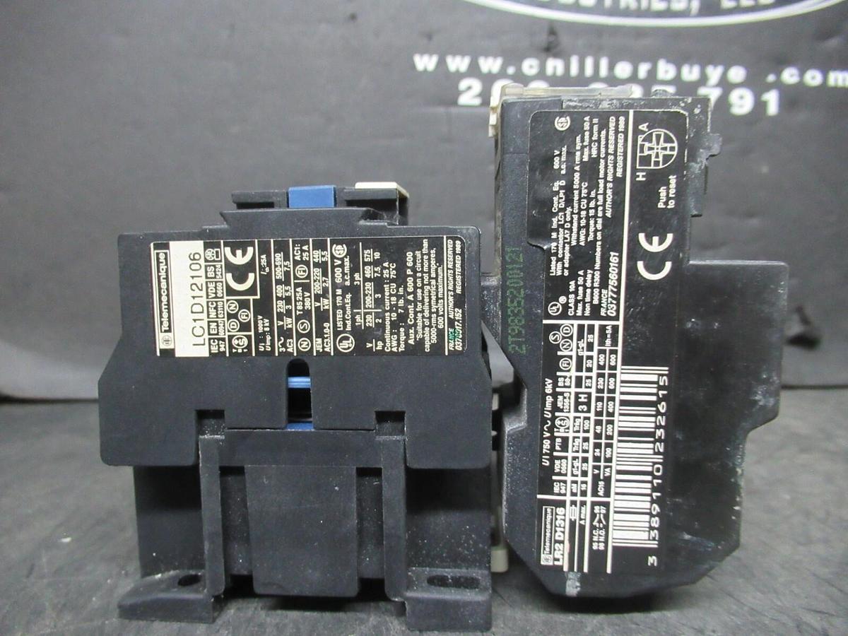 Used TELEMECANIQUE STARTER LC1D12106 W/ OVERLOAD RELAY LR2-D1316 25 AMP 600 VAC 10 HP