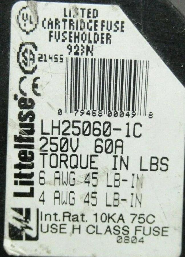 Used (2) LITTELFUSE FUSE LUG SET LR25060-1C 250 VOLTS 60 AMP **WARRANTY INCLUDED!**