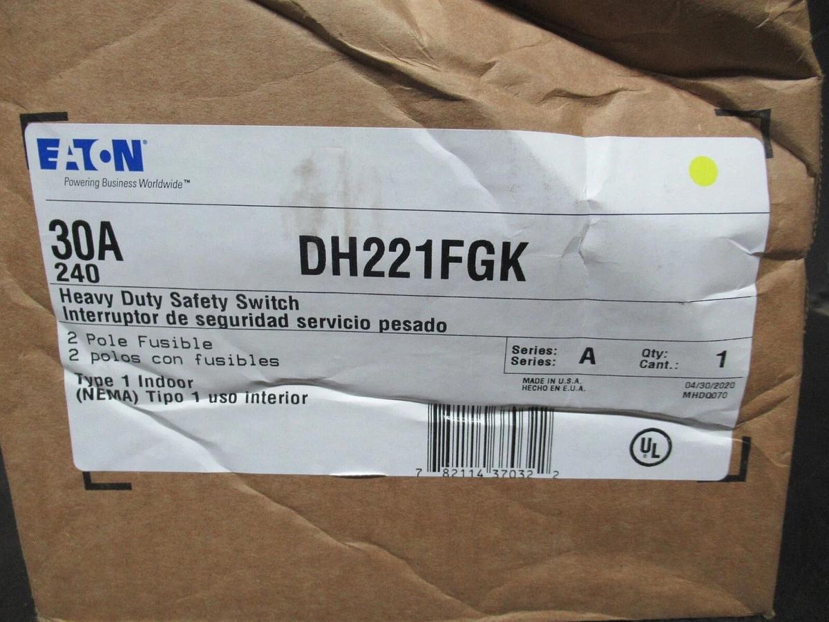 NEW IN BOX EATON HEAVY DUTY SAFETY SWITCH DH221FGK 30 AMP 240 VAC 7.5 HP 2-POLE