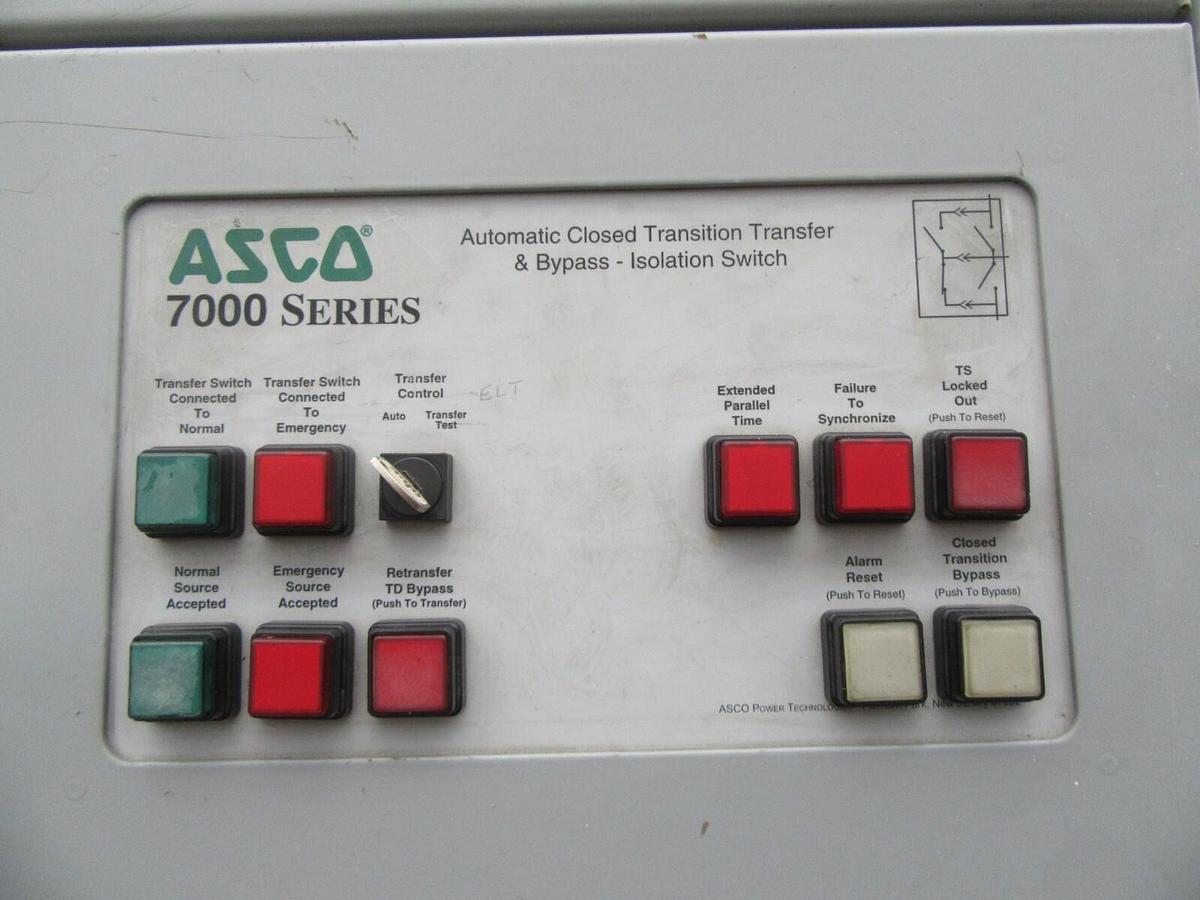 Used 1000 AMP ASCO AUTOMATIC TRANSFER SWITCH 7000 SERIES 480 V ATS BYPASS ISOLTION