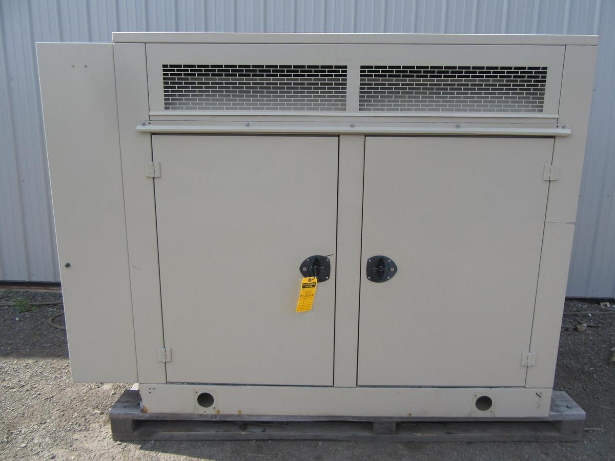 Used 30 KW NATURAL GAS PROPANE GENERATOR KATOLIGHT 120/240V RE-CONNECTABLE 667 HRS VIDEO WE SHIP
