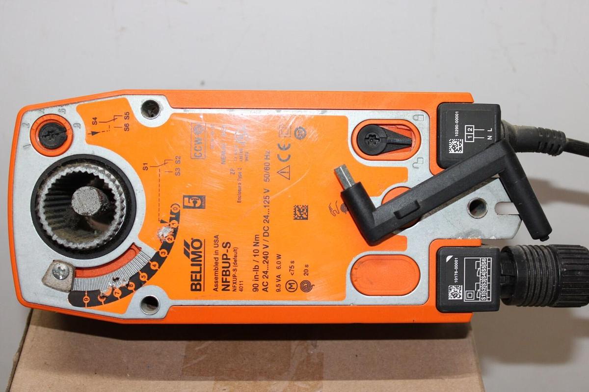 Used BELIMO ACTUATOR NFBUP-S 24-240 VAC 90 IN-LBS NEMA 2 NFXUP-S 9.5 VA 6 WATT NEMA 2