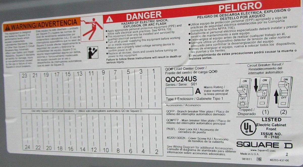 NEW SURPLUS SQUARE D QO LOAD CENTER COVER QOC24US 24-CIRCUIT ECLOSURE TYPE 1