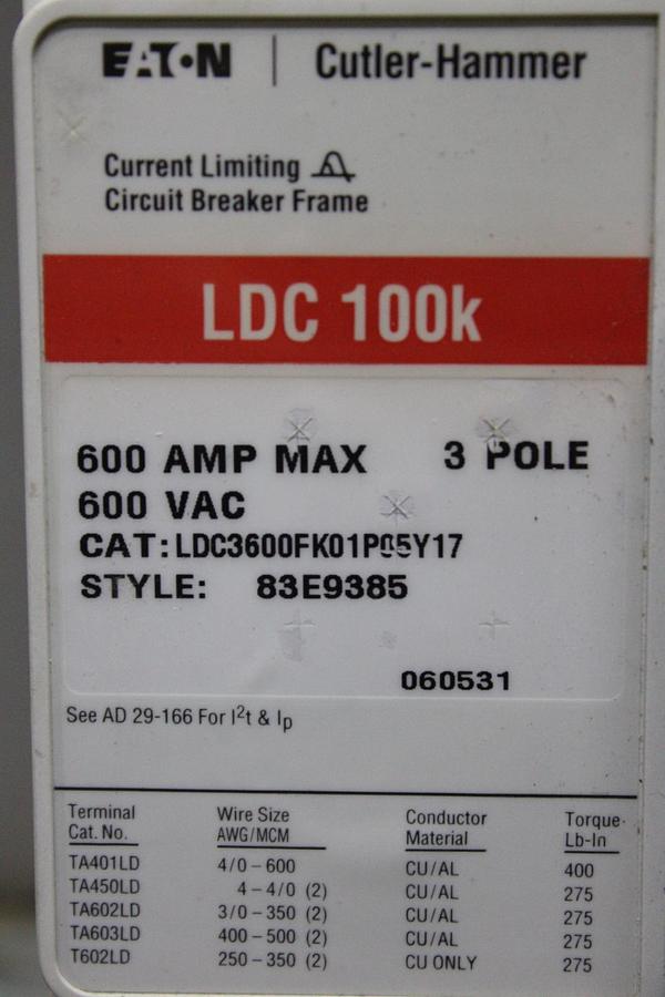 Used CUTLER HAMMER CIRCUIT BREAKER FDC3015L 15 AMP 3-POLE 600 VAC