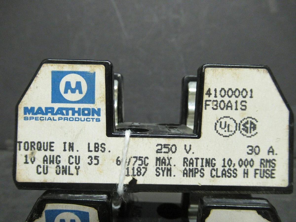 Used LOT OF 2 MARATHON FUSE HOLDER F30A1S FOR 30 AMP 250 V FUSES