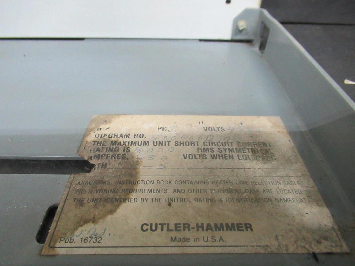 Used CUTLER HAMMER MOTOR CONTROL BUCKET 17" CHASIS 600 V NO BREAKER / STARTER W/ DOOR