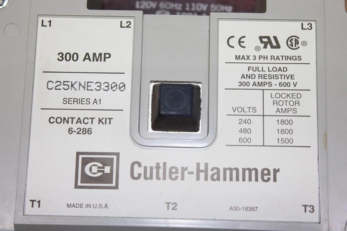 Used CUTLER HAMMER C25KNE3300 300 AMP 600 VAC 3-POLE 3-PHASE COIL: 120V