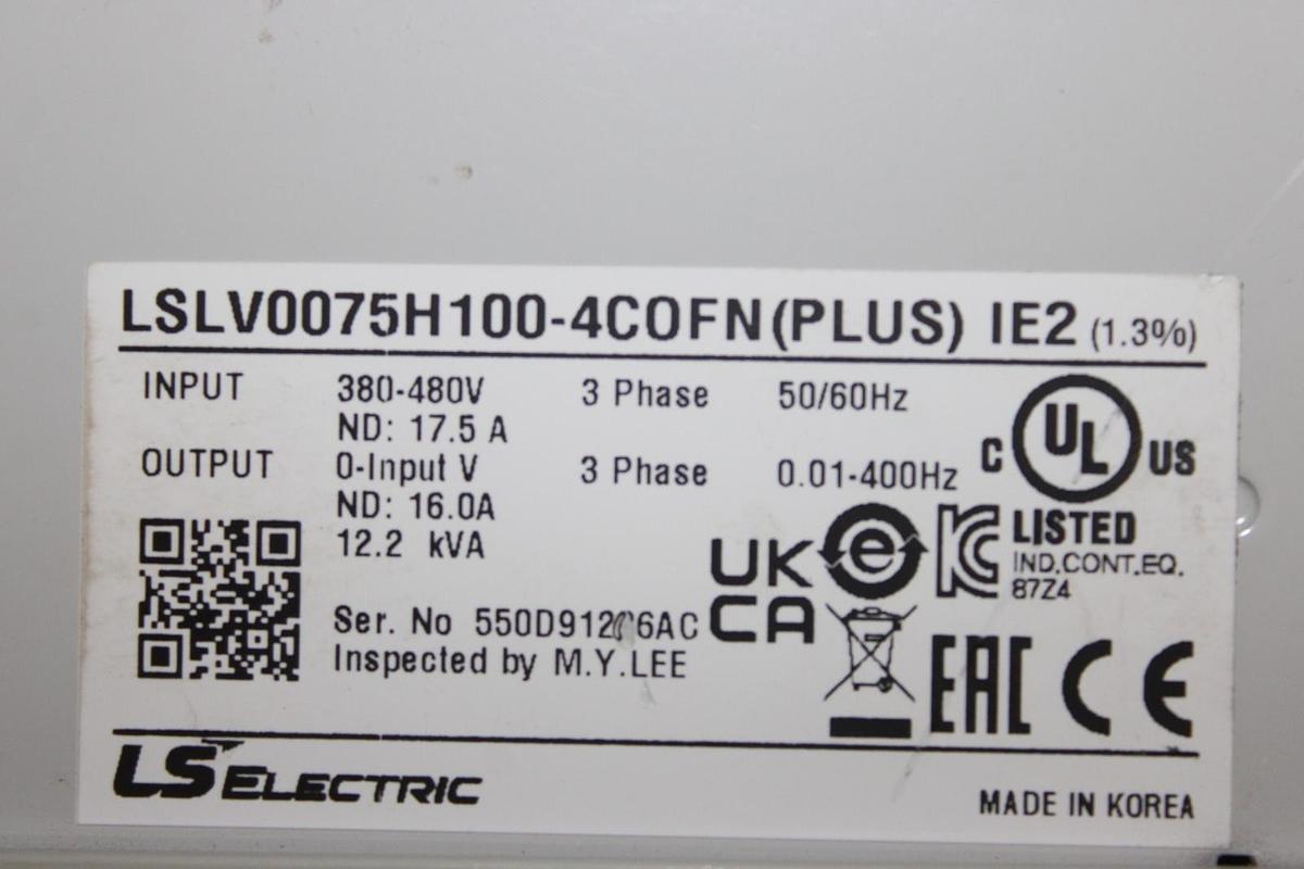 Used LS ELECTRIC VARIABLE SPEED DRIVE LSLV0075H100-4COFN(PLUS) 480V 17.5A 3-PHASE