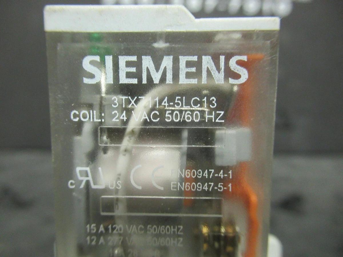 Used SIEMENS 3TX7114-5LC13 RELAY 15 AMP 277 VAC W/ 3TX7144-1E6 BASE COIL: 24 VAC