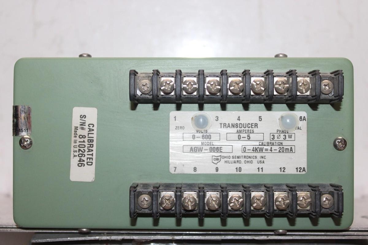 Used OHIO SEMITRONICS TRANSDUCER AGW-006E 600 VOLT 5 AMP 3-PHASE 3 WATT 4 KW