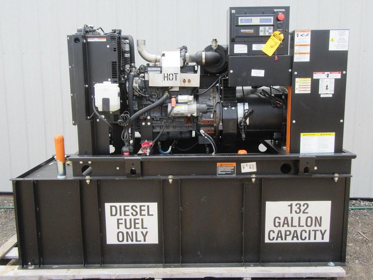 Used 2015 30 KW DIESEL GENERATOR GENERAC 120/240 VOLT SINGLE PHASE 501 HOURS VIDEO