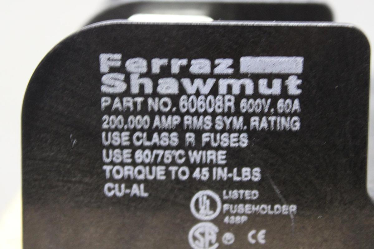 Used BUSS FUSEHOLDER T60060-3CR 600 VOLT 60 AMP 3-POLE FOR CLASS T FUSES