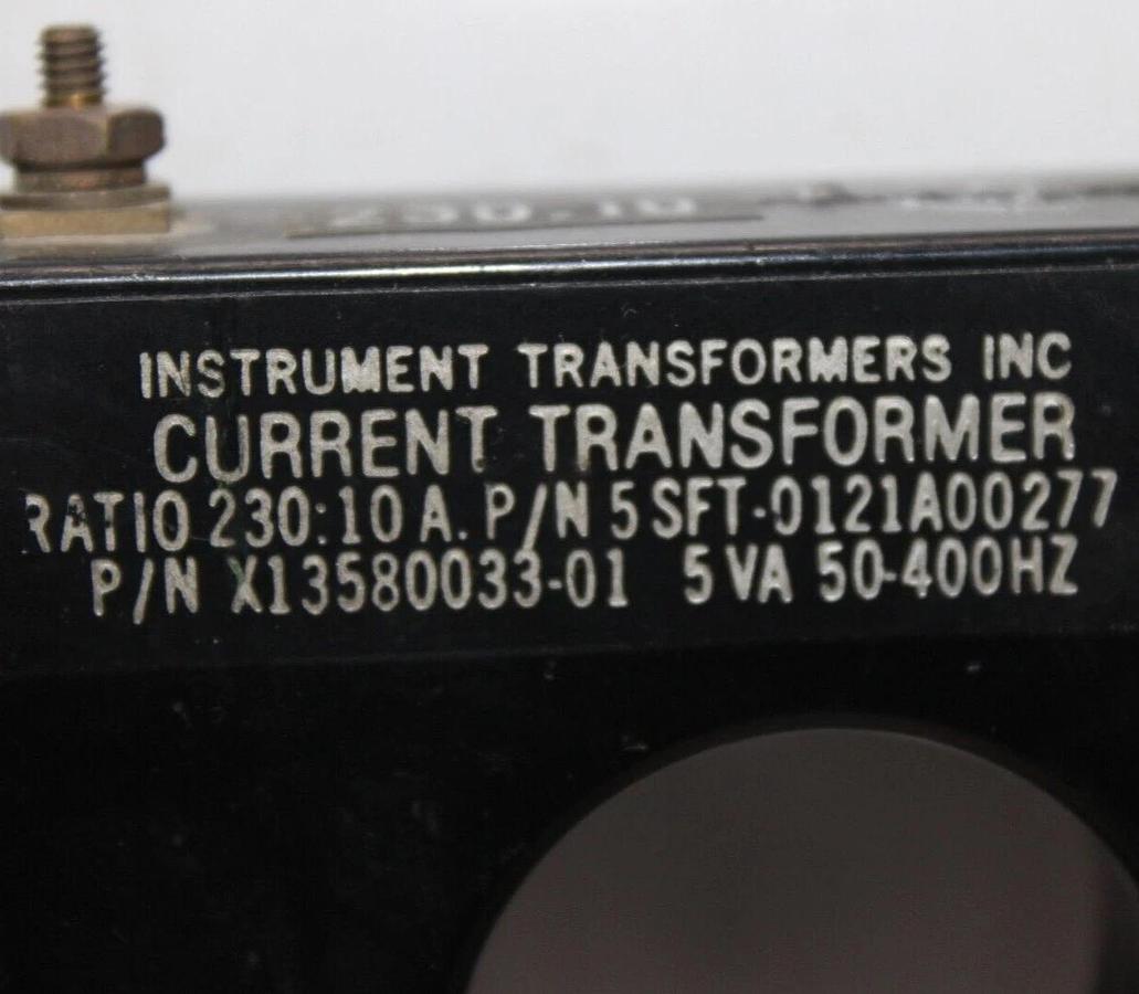 Used INSTRUMENT CURRENT TRANSFORMER X13580033-01 5-SFT-0121A00277 230:10 50-400HZ 5VA