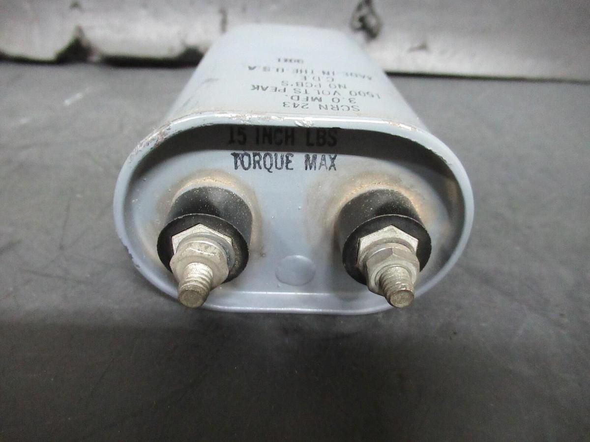 Used CDE CAPACITOR SCRN-243 3.0 MFD 1500 VOLT 9011 **WARRANTY INCLUDED**