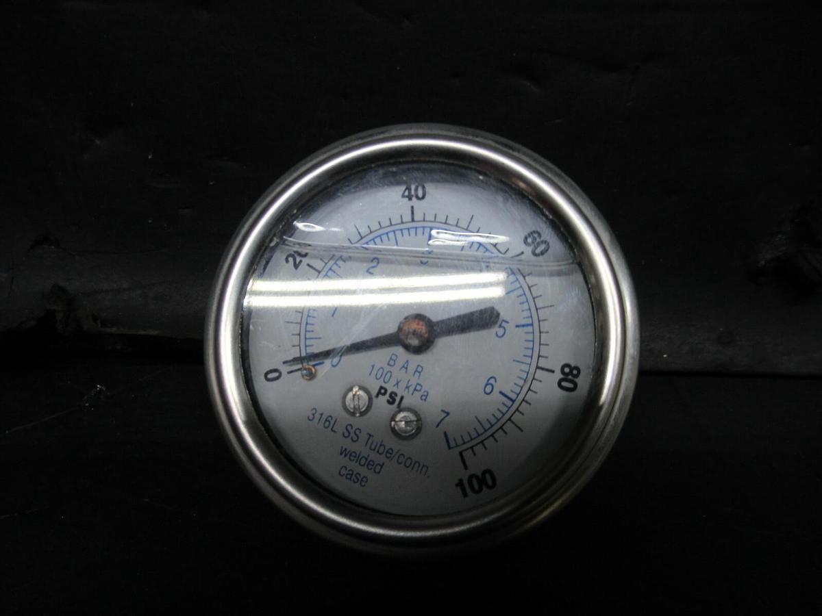 Used PRESSURE GAUGE 316L-SS 0-100 PSI **WARRANTY INCLUDED**