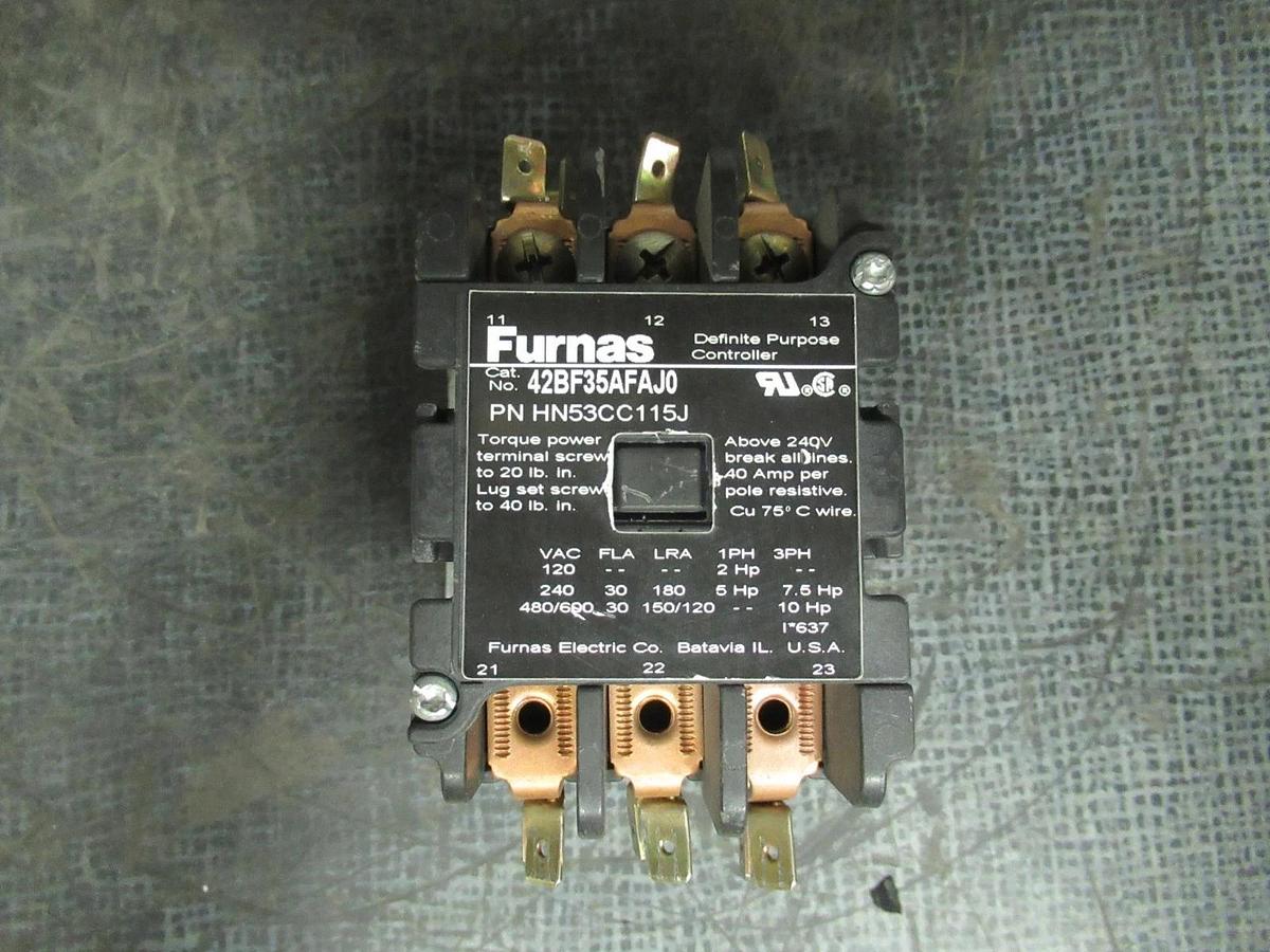 Used FURNAS CONTACTOR 42BF35AFAJ0 HN53CC115J 30 AMP 600 VAC 10 HP 3 POLE COIL: 120V