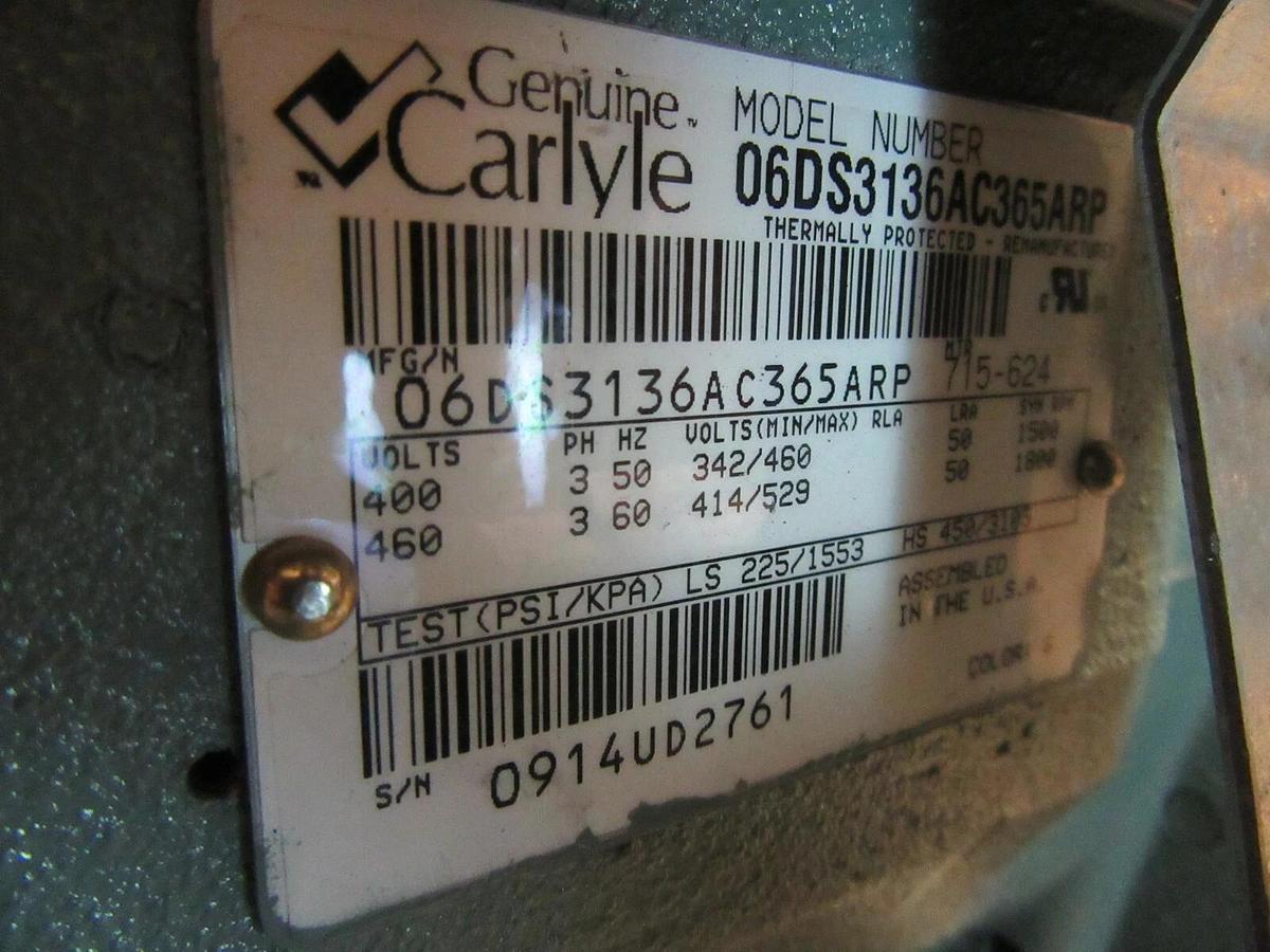 Used CARLYLE 06DS3136AC365ARP CARRIER CHILLER SEMI-HERMETIC COMPRESSOR 460 VAC 06DS