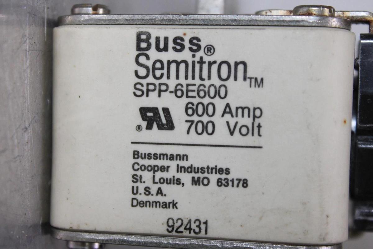 Used BUSSMANN SEMITRON SQUARE BODY FUSE SPP-6E600 600 AMP 700 VOLT **WARRANTY**