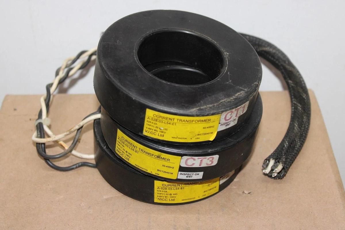 Used LOT OF 3 WICC LTD CURRENT TRANSFORMER A-528-03-L54-81 528:0.2A 50-400HZ