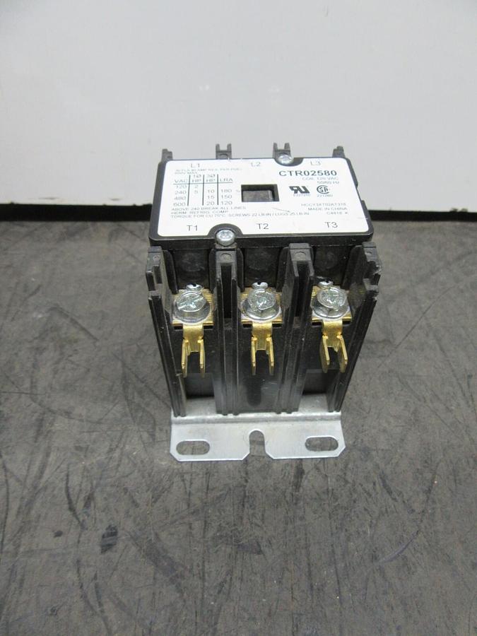 Used TRANE CONTACTOR CTR02580 30 AMP 600 VAC 3-PHASE 20 HP COIL: 120 VOLT