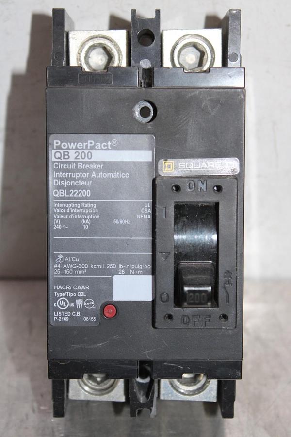 Used SQUARE D POWERPACT CIRCUIT BREAKER QBL22200 200 AMP 240 VAC 2-POLE QB-200