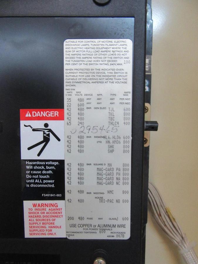 Used 400 AMP KOHLER ASCO ATS AUTOMATIC TRANSFER SWITCH K-164231-400 240 V 1 PH