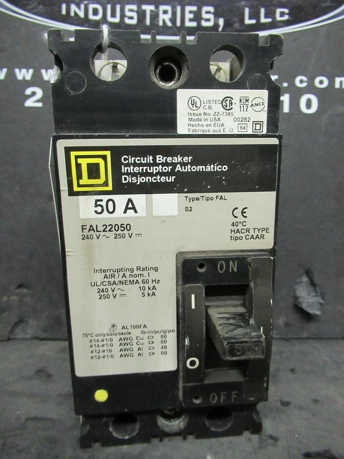 Used SQUARE D BREAKER FAL22050 50 AMP 240 VAC 2 POLE W/ LUGS **WARRANTY**