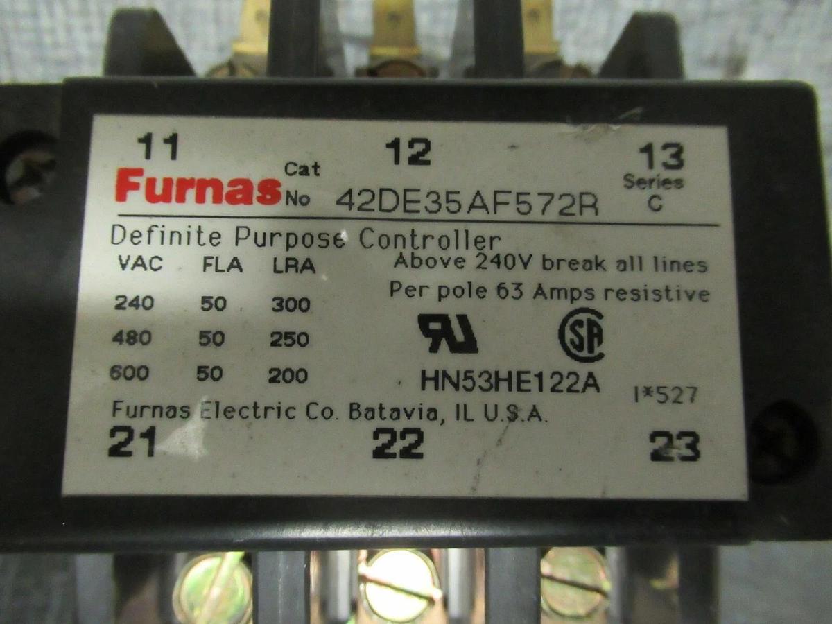 Used FURNAS CONTACTOR 42DE35AF572R 600 VAC 50 AMP 63 AMP/RES **WARRANTY**