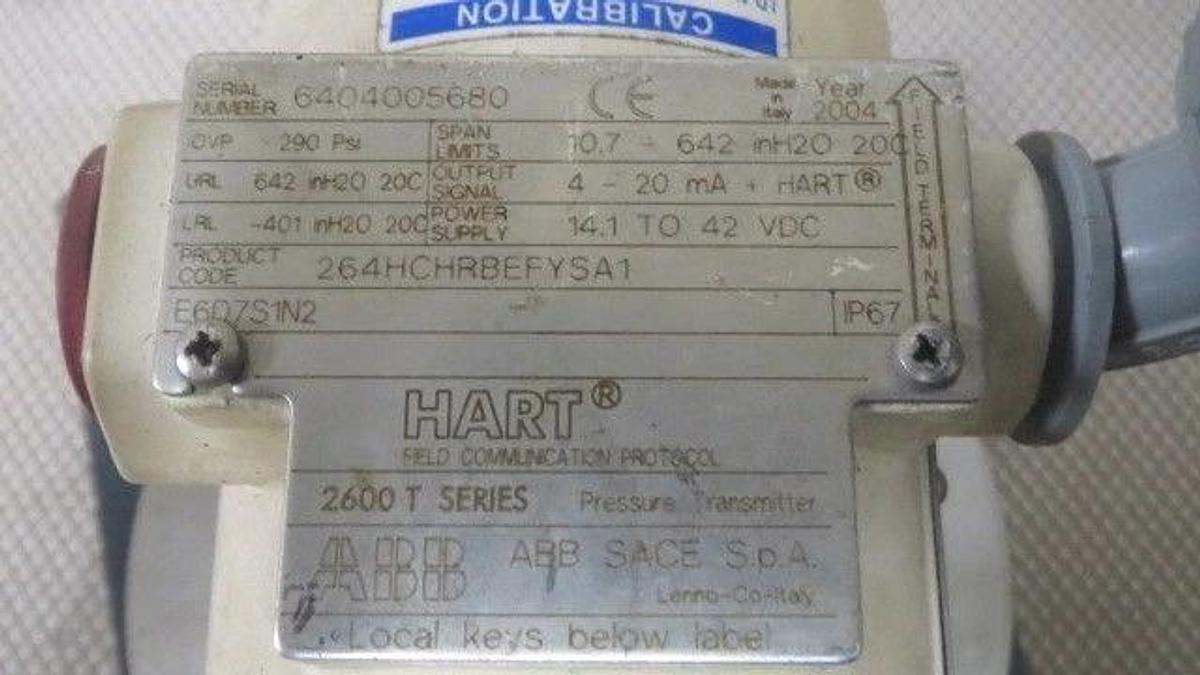 Used ABB HART PRESSURE TRANSMITTER W/ TRANSDUCER 2600T SERIES 264HCHRBEFYSA1