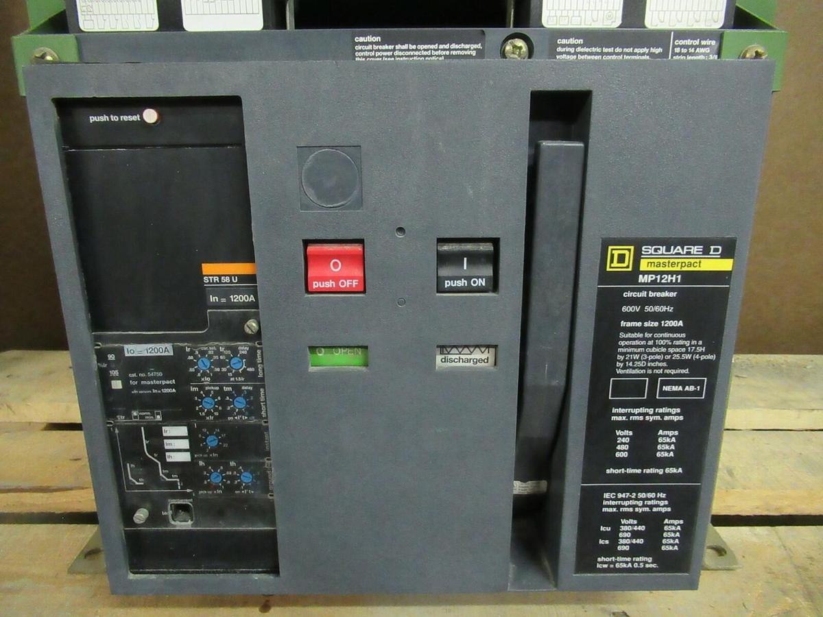 Used 1200 AMP SQUARE D MP12H1 MASTERPACT BREAKER 3P 600V STR58U 54750 TRIP 240 480