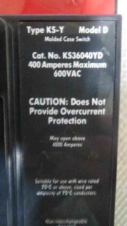 Used CUTLER HAMMER KS-Y BREAKER 400 AMP 600 VAC 3 POLE MODEL KS36040YD **WARRANTY**