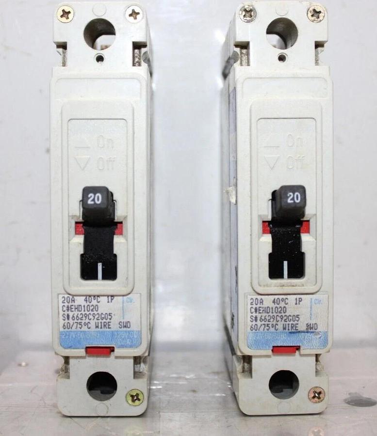 Used LOT OF 2 CUTLER HAMMER EHD1020 20 AMP 277 VAC SINGLE POLE *WARRANTY*