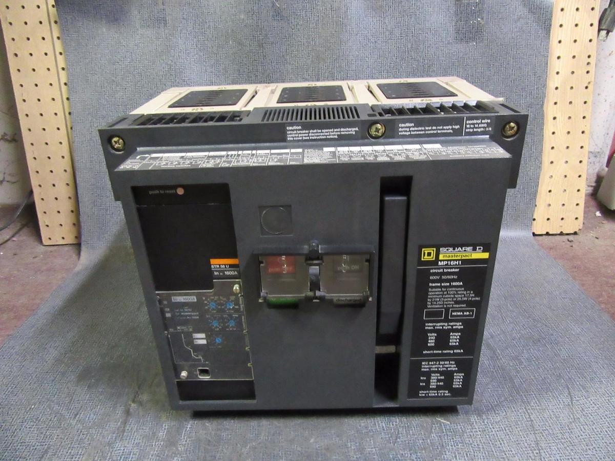 Used 1600 AMP SQUARE D MP16H1 MASTERPACT BREAKER 1600A 3P 600V  STR58U W/ LSI MP16HI