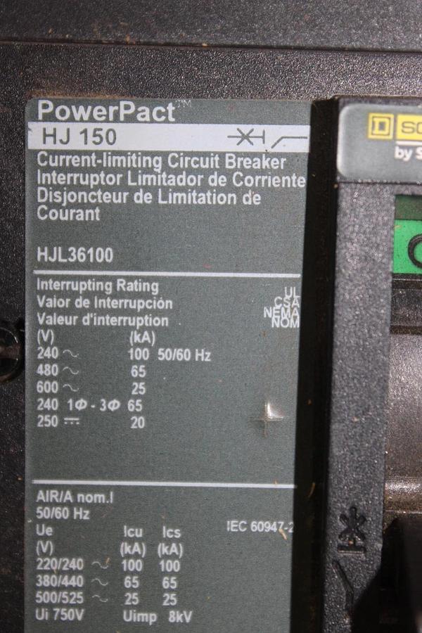 Used SQUARE D POWERPACT CIRCUIT BREAKER HJL36100 3-POLE 100 AMP 600 VAC *WARRANTY*